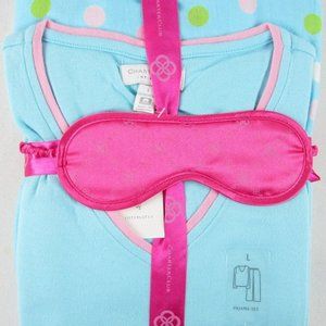 NWT Charter Club Aqua Polka Dot Knit & Flannel Pajamas Pajama Set, Large, $45